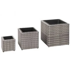 VidaXL Garten-Hochbeet 3-tlg. Poly Rattan - vidaXL Garten-Hochbeete 3-tlg. Poly Rattan Grau