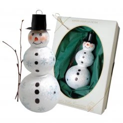 Krebs Glas Lauscha Eisweiß/Schwarz 16cm Schneemann