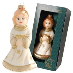 Krebs Glas Lauscha Beige / Gold 14cm Engel aus Glas