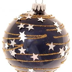 Krebs Glas Lauscha Blau 8cm Glaskugel mit Sternenhimmel