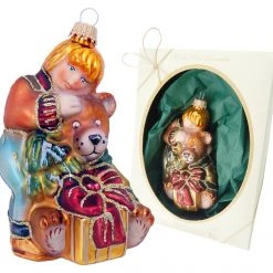 Krebs Glas Lauscha 10cm Viktorianische Kinder mit Bär