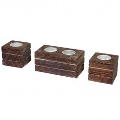 HWC 2-1-1 Set Teelichthalter Leuca (3-Teilig - Braun - Breite: 15 cm