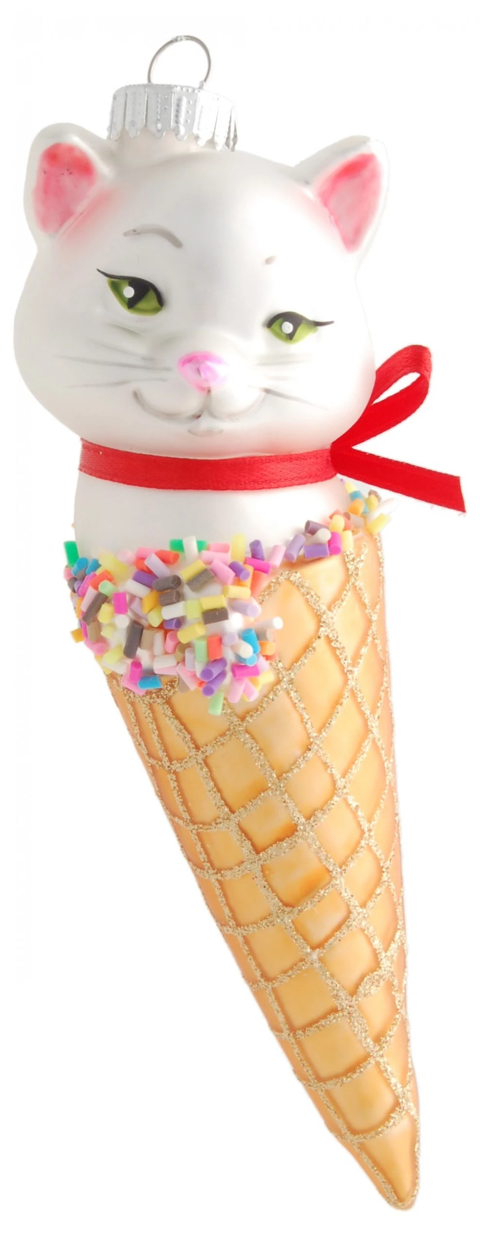 Krebs Glas Lauscha Eistüte mit Katze 14cm aus Glas 3 Krebs Glas Lauscha Eistüte mit Katze 14cm aus Glas