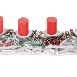 HWC Adventskranz länglich Holz Kerzen rot - Mit Kerzen, rot
