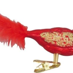 Krebs Glas Lauscha Rot 11cm Glasvogel auf Clip