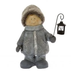 My Flair Dekofigur Winterkind Junge - Kunstharz - Grau
