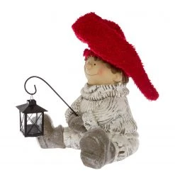 My Flair Dekofigur Laternenkind Junge - Kunstharz - Grau / Rot