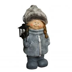 My Flair Dekofigur Winterkind Mädchen - Kunstharz - Grau