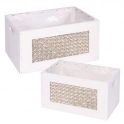 Flechtwaren Müller Pflanzenbox Thilay (2-teilig) - Kiefer massiv / Folie - Weiß