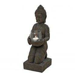 Boltze Windlicht Buddha III - Kunstharz - Braun