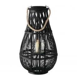 Boltze Windlicht Jiri - Rattan - Schwarz - Höhe: 58 cm