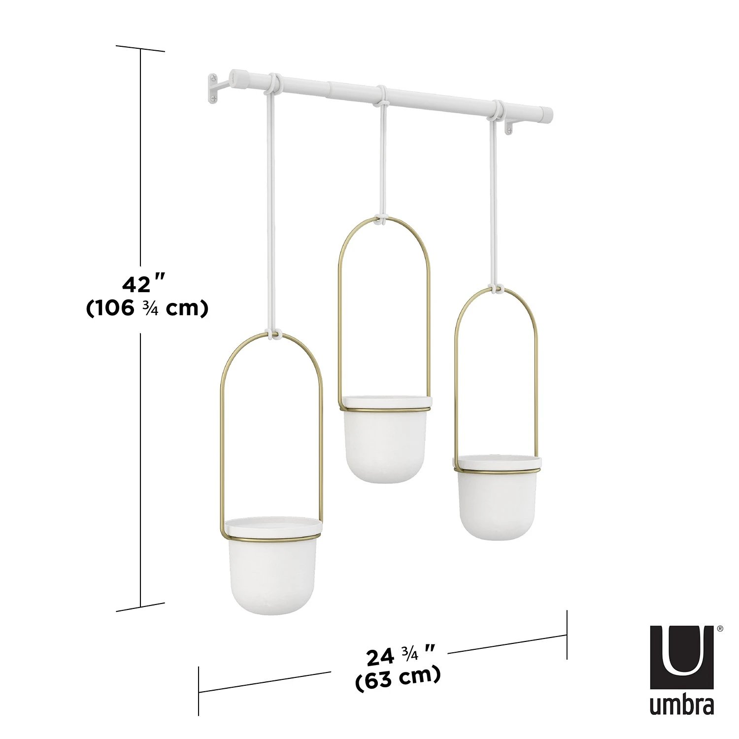 Umbra Hängeblumentopf Triflora - Melamin / Eisen - Weiß / Messing 14 Umbra Hängeblumentopf Triflora - Melamin / Eisen - Weiß / Messing – Bild 12