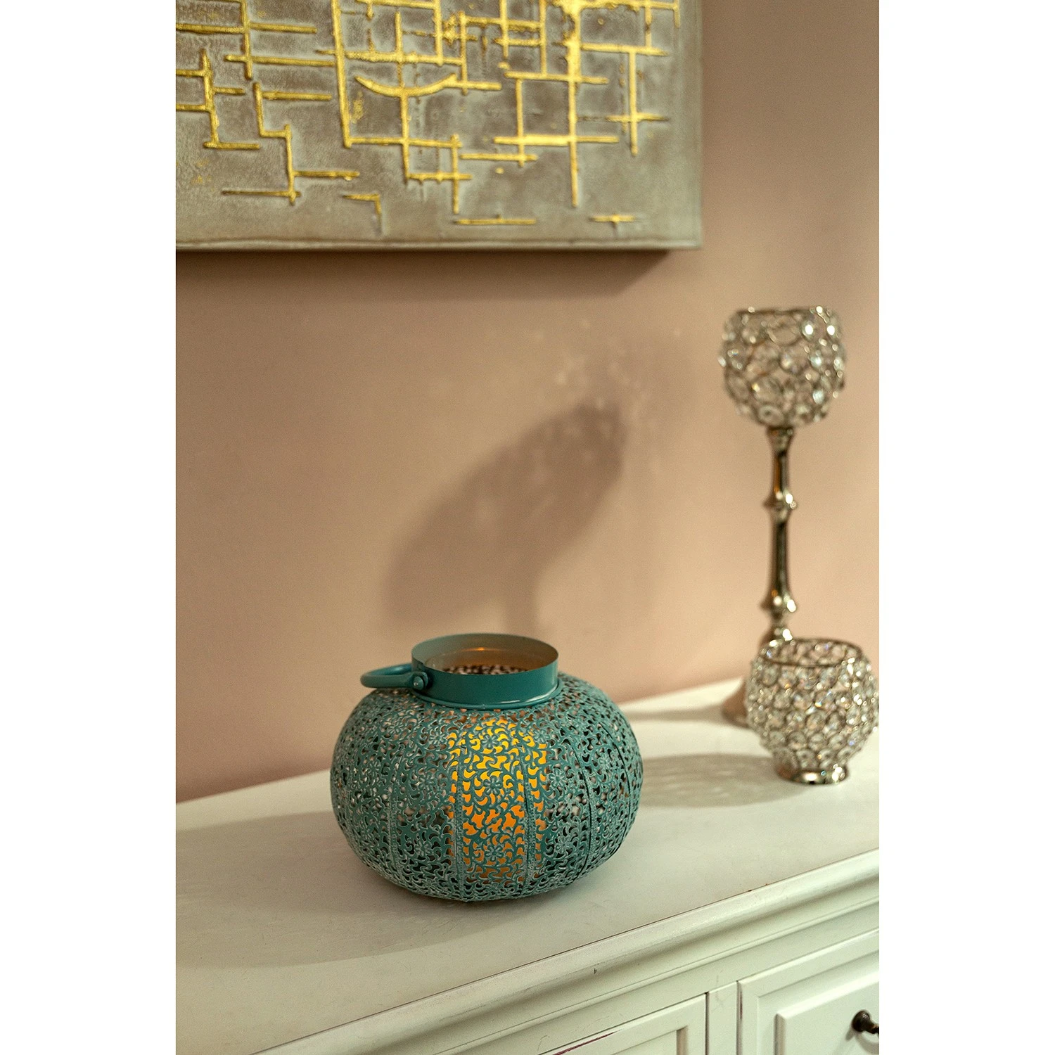 My Flair Orient Laterne Jawa - Eisen - Türkis - Durchmesser: 23 cm 4 My Flair Orient Laterne Jawa - Eisen - Türkis - Durchmesser: 23 cm – Bild 2