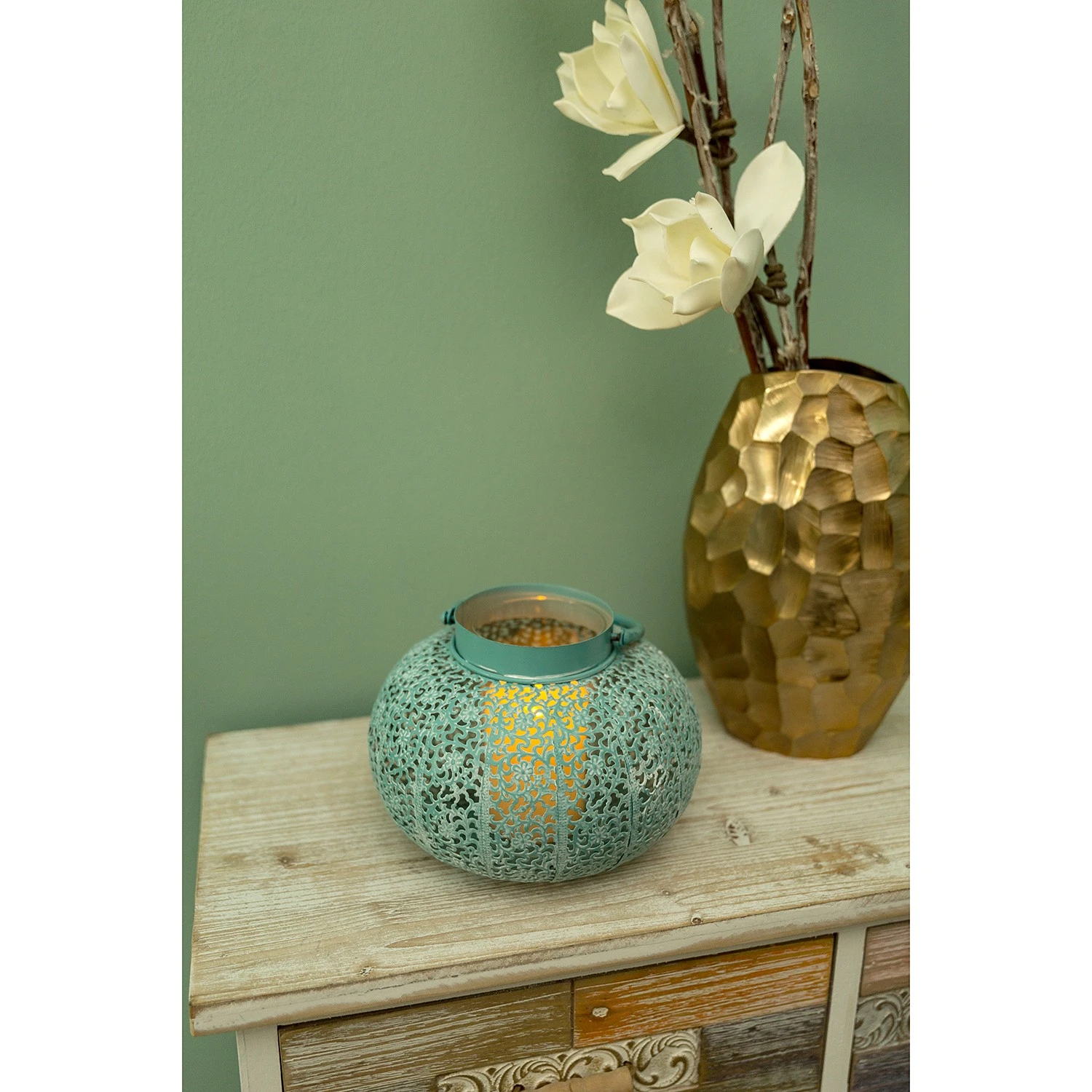 My Flair Orient Laterne Jawa - Eisen - Türkis - Durchmesser: 23 cm 5 My Flair Orient Laterne Jawa - Eisen - Türkis - Durchmesser: 23 cm – Bild 3