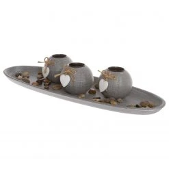 My Flair Teelichthalter mit Tablett Teresa - Tanne - Grau