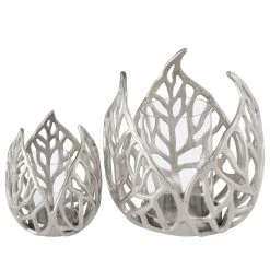 Boltze Windlicht Sumati (2-teilig) - Klarglas / Eisen - Silber