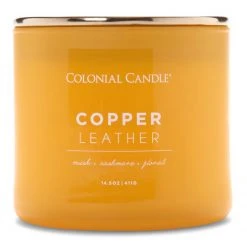 Colonial Candle Duftkerze Copper Leather - Soja Wachs Mischung - Gelb - 411g