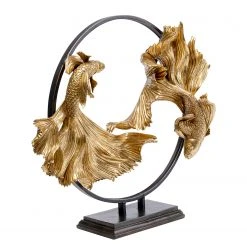 Kare Design Deko Objekt Dancing Betta Fishes - Gold - Metall / Stein