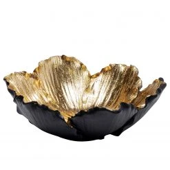 Kare Design Deko Schale Flower Bloom - Schwarz / Gold - Stein - Ø 20 cm - Schwarz / Gold