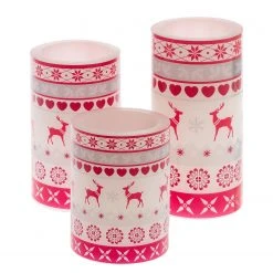 My Flair LED-Kerze Nordisch (3-teilig) - Wachs - Weiß / Rot