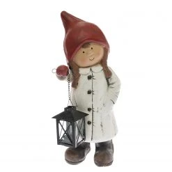 My Flair Dekofigur Winterkind mit Laterne Mädchen - Steingut - Weiß / Rot