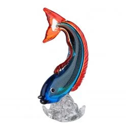 GILDE Skulptur Fisch - Farbglas - Blau / Rot
