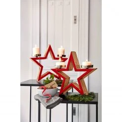 Twentyfour Kerzenhalter Stern - Aluminium / Mangoholz - Braun / Rot -Günstiges Deko Geschäft 1000309693 211118 11270800245 MOOD DETAILS P000000001000309693 mood