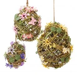 Twentyfour Dekohänger Ostereier Rattan (3-teilig) - Plastik / Rattan - Gelb / Pink