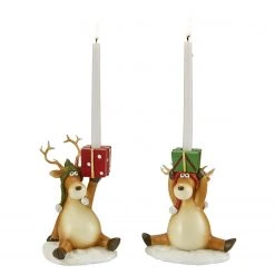 Twentyfour Kerzenhalter Elche (2-teilig) - Polyresin - Natur / Grün / Rot -Günstiges Deko Geschäft 1000309847 211118 11272200613 DETAILS P000000001000309847