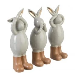 Twentyfour Dekofigur Hasentrio (3-teilig) - Porzellan - Grau