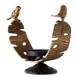 GILDE Kerzenleuchter Vogel auf Blatt - Aluminium - Braun - 20cm x 22cm x 17cm -Günstiges Deko Geschäft 1000316899 220104 14524900294 DETAILS P000000001000316899