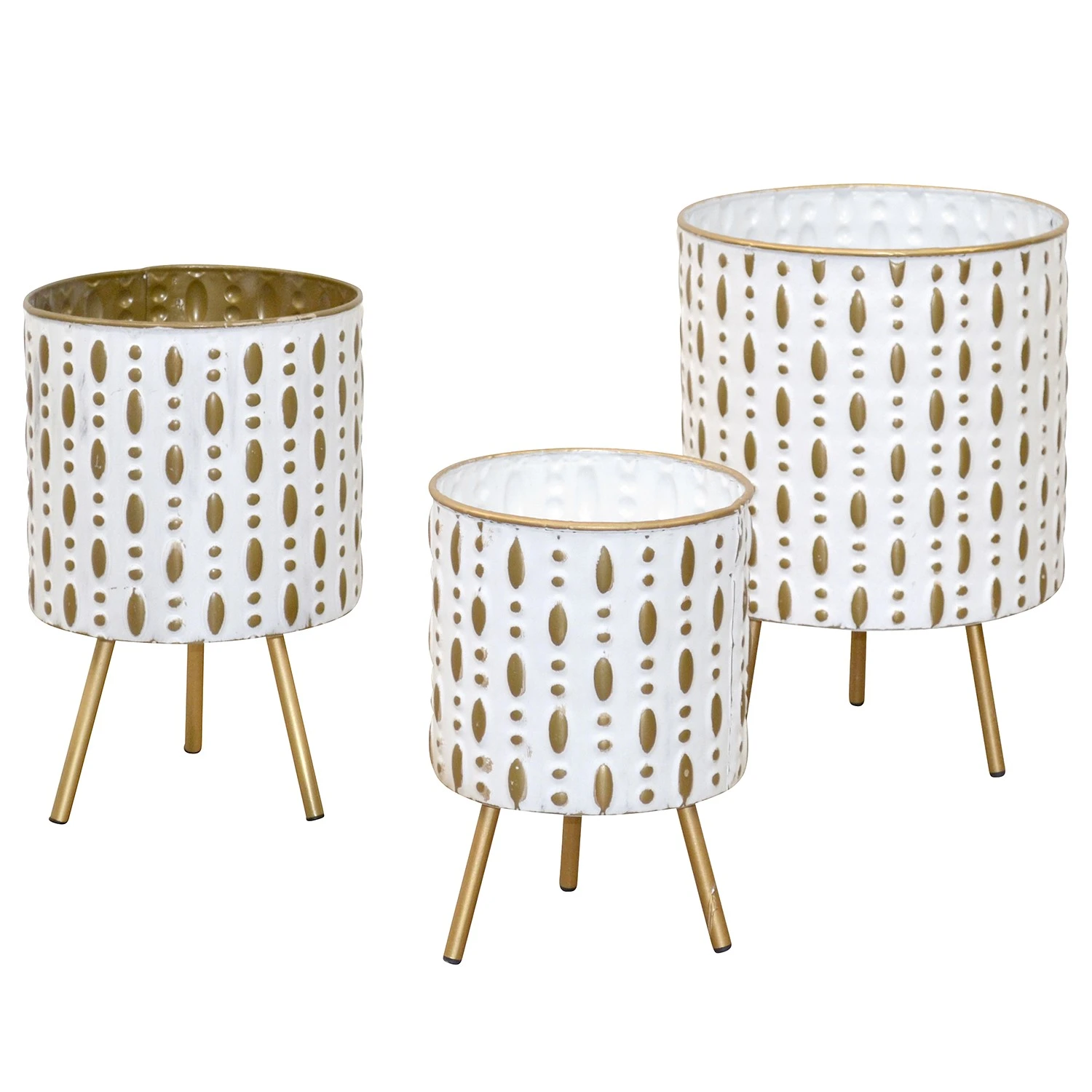 Twentyfour Blumenständer-Set Colmonell (3tlg.) - Stahl - Gold / Weiß - H: 36 cm - Ø 26 cm 3 Twentyfour Blumenständer-Set Colmonell (3tlg.) - Stahl - Gold / Weiß - H: 36 cm - Ø 26 cm