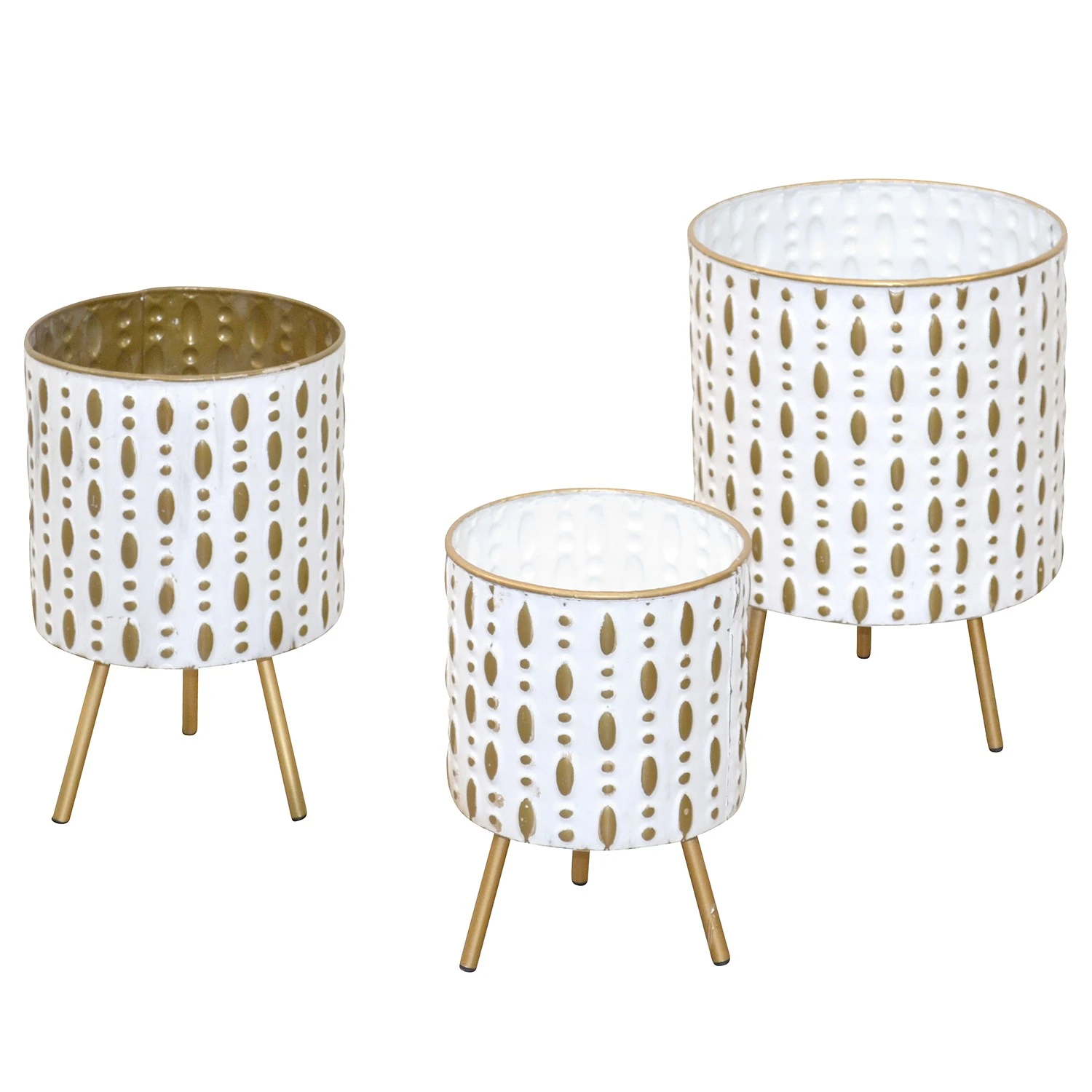 Twentyfour Blumenständer-Set Colmonell (3tlg.) - Stahl - Gold / Weiß - H: 36 cm - Ø 26 cm 4 Twentyfour Blumenständer-Set Colmonell (3tlg.) - Stahl - Gold / Weiß - H: 36 cm - Ø 26 cm – Bild 2