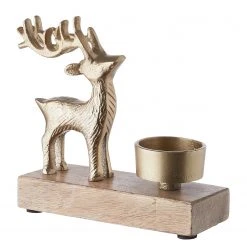 Butlers Teelichthalter OH MY DEER I - Aluminium / Mangoholz - Gold