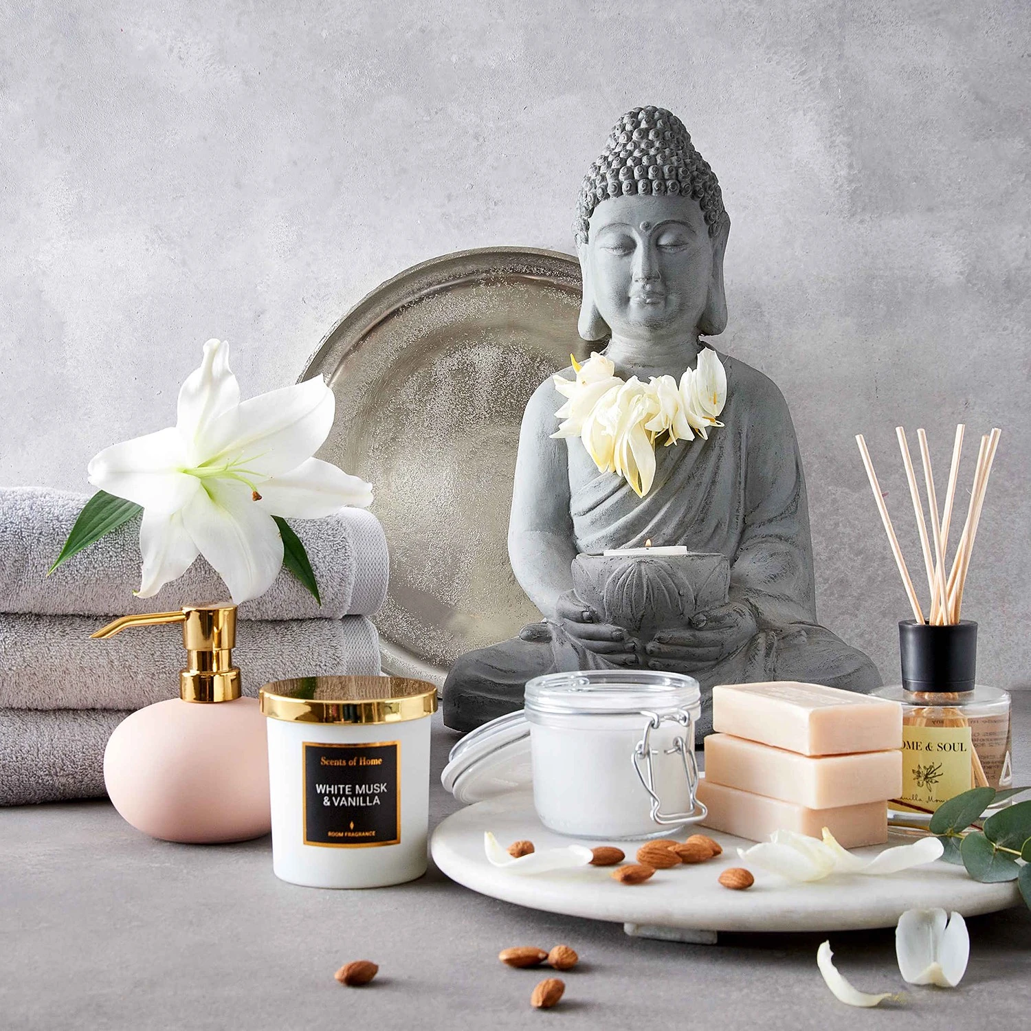 Butlers Kerzenhalter BUDDHA - Kaolinit / Steinpulver - Grau - Höhe: 46 cm 5 Butlers Kerzenhalter BUDDHA - Kaolinit / Steinpulver - Grau - Höhe: 46 cm – Bild 3