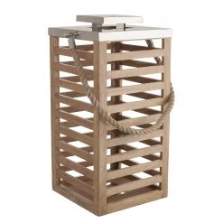 Butlers Laterne SHORE - Mangoholz - Braun / Silber - Höhe: 54 cm -Günstiges Deko Geschäft 1000365348 220721 030 DETAILS P000000001000365348