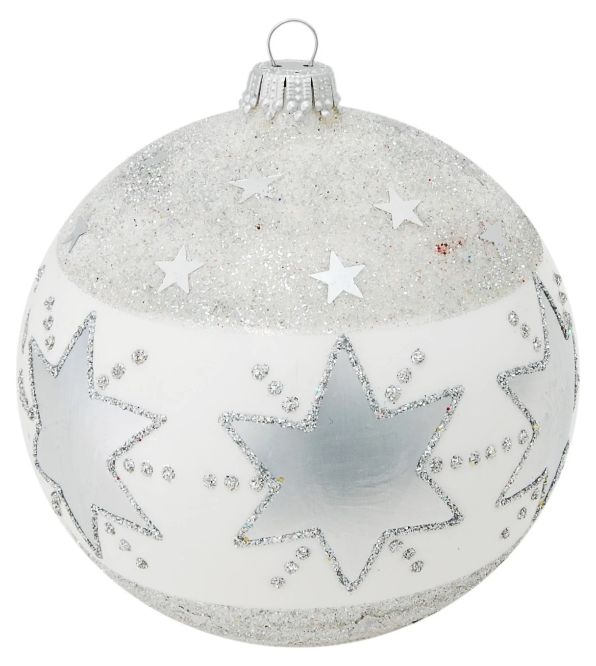 Krebs Glas Lauscha Weiß/Silber 10cm Glaskugel mit Sternen 3 Krebs Glas Lauscha Weiß/Silber 10cm Glaskugel mit Sternen