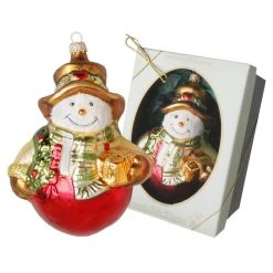 Krebs Glas Lauscha 13cm Schneemann mit Schal und Geschenken