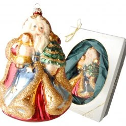 Krebs Glas Lauscha 20cm Weihnachtsmann mit Kind aus Glas,