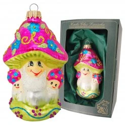 Krebs Glas Lauscha 9cm verzauberte Pilzfamilie aus Glas