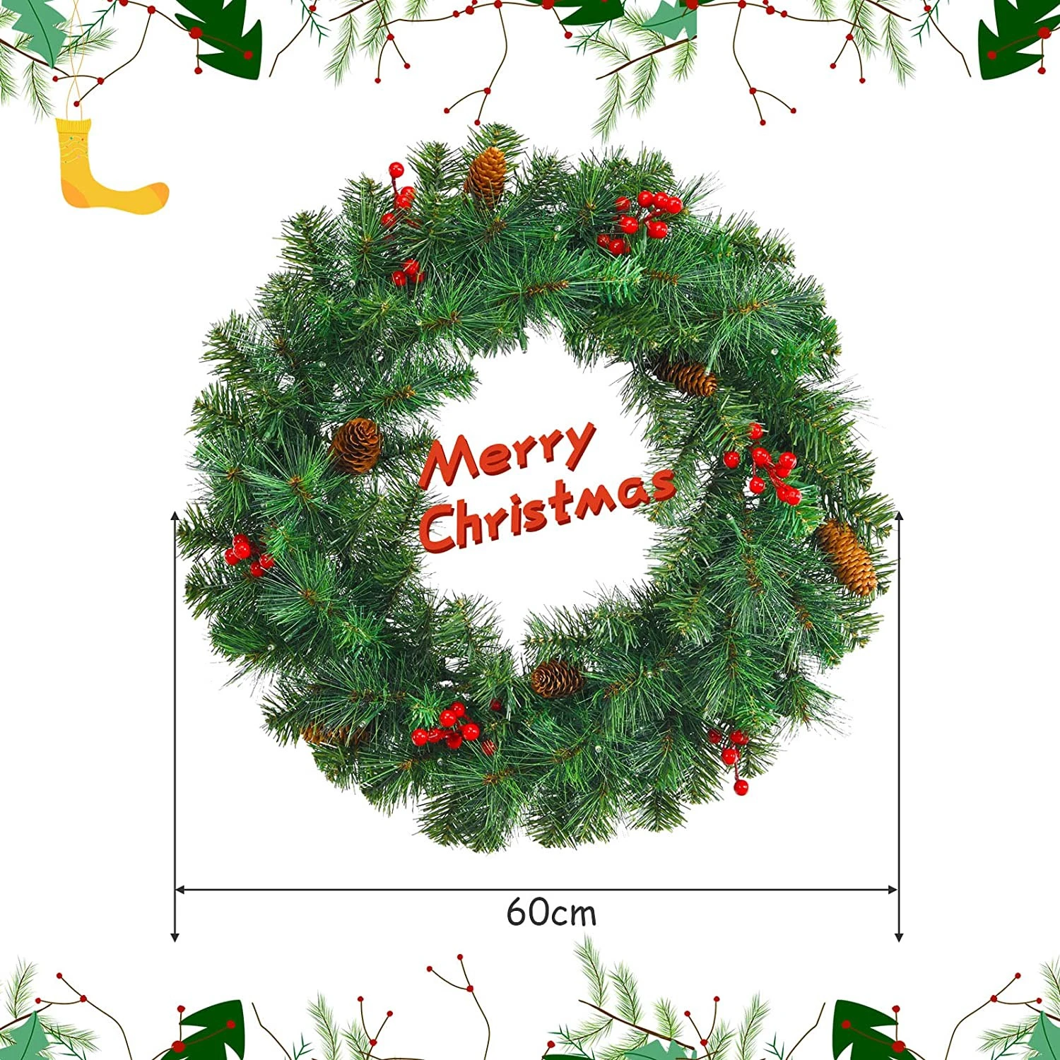 Costway 60cm künstlicher Weihnachtskranz LED 8 Costway 60cm künstlicher Weihnachtskranz LED – Bild 6