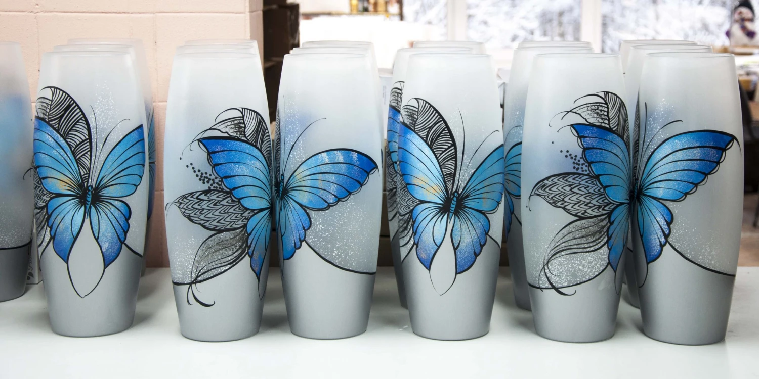 7ART Handbemalte Glasvase - Große Bodenvase aus Glas 40 cm 6 7ART Handbemalte Glasvase - Große Bodenvase aus Glas 40 cm – Bild 4