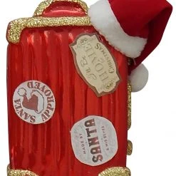 Krebs Glas Lauscha Santas Reisekoffer 11cm mit Stoffmütze