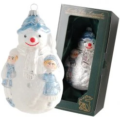 Krebs Glas Lauscha Schneemann 12cm mit Kindern aus Glas