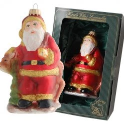 Krebs Glas Lauscha Weihnachtsmann mit Rentier 12cm aus Glas