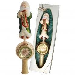 Krebs Glas Lauscha 30cm Glasbaumspitze mit Santa auf Kugel