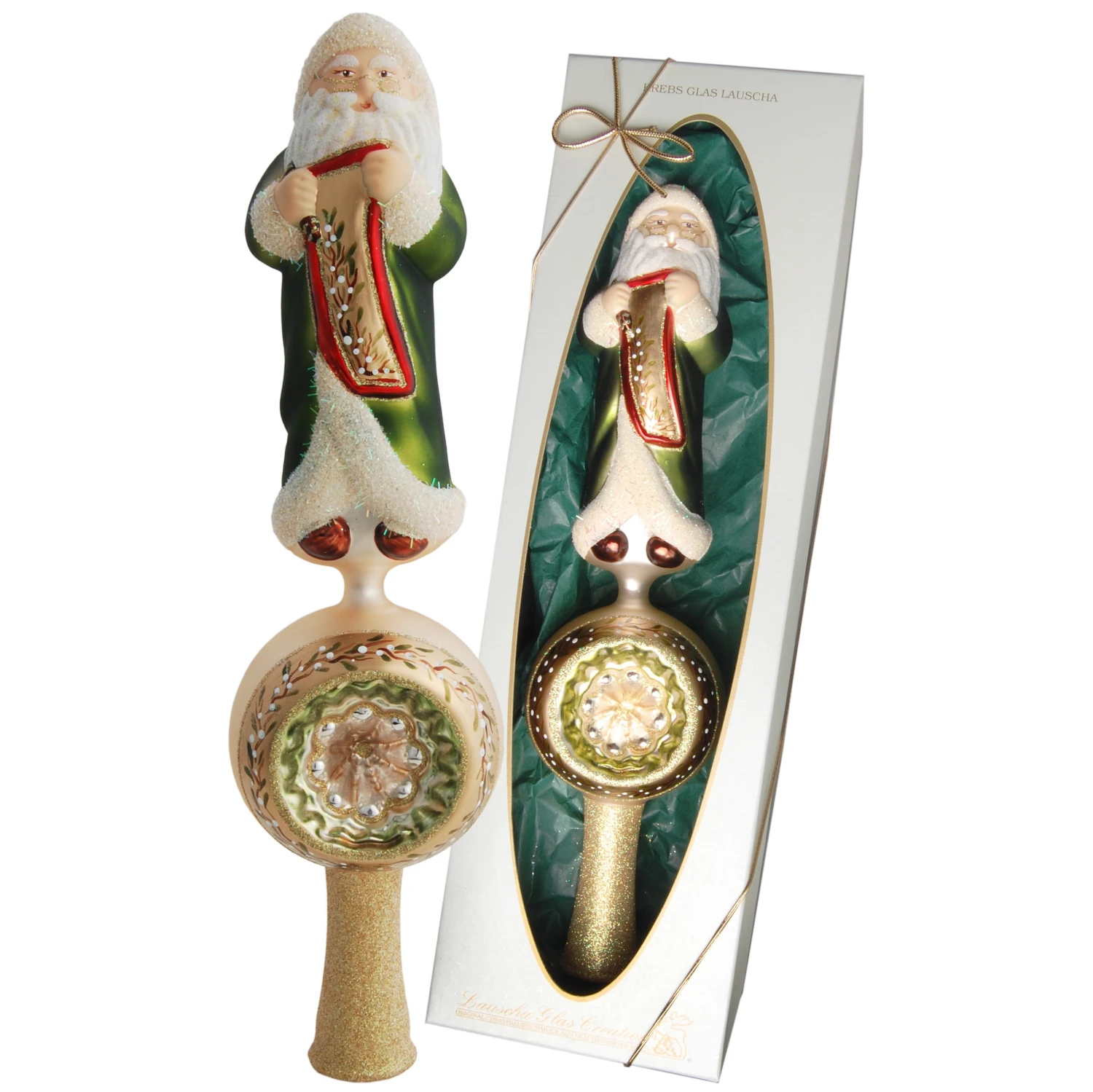 Krebs Glas Lauscha 30cm Glasbaumspitze mit Santa auf Kugel 3 Krebs Glas Lauscha 30cm Glasbaumspitze mit Santa auf Kugel