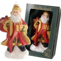 Krebs Glas Lauscha 16cm Großer Weihnachtsmann mit Stock