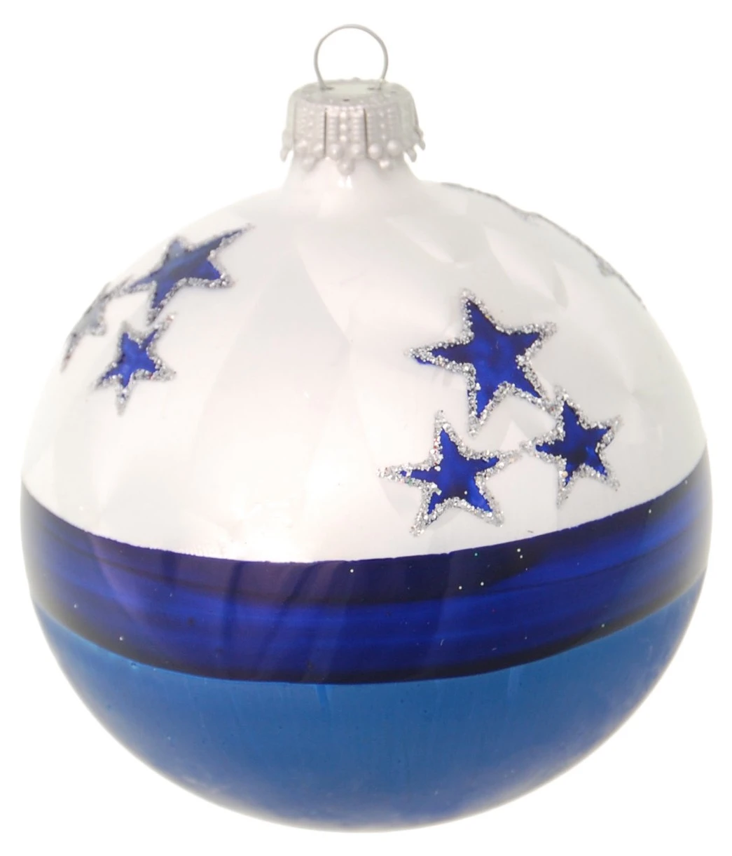 Krebs Glas Lauscha Eislack 8cm Kugel mit blauen Sternen 3 Krebs Glas Lauscha Eislack 8cm Kugel mit blauen Sternen