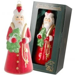 Krebs Glas Lauscha Rot/Grün 15cm Santa mit Baum aus Glas